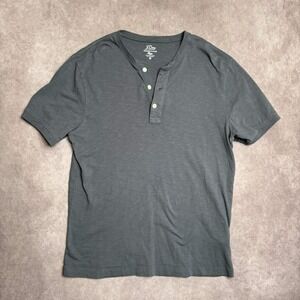 J Crew Shirt Men Medium Gray Garment Dyed Slub Cotton Yarns Short Sleeve Henley